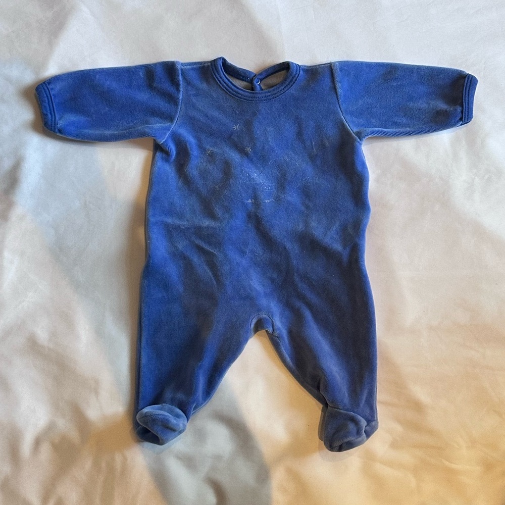 Petit bateau blue velour constellation footed onesie